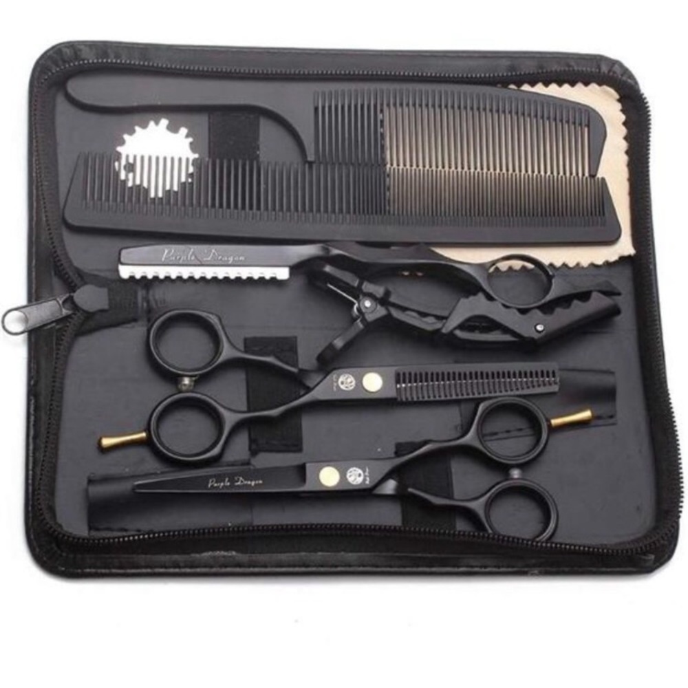 5.5 inch Purple Hair Cutting Scissors Set with Razor, Leather Scissors Case